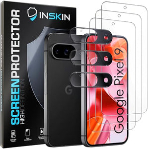 Inskin Screen Protector for Google Pixel 9 Series (2024) – 3-Pack Tempered Glass for Screen & 3-Pack for Camera Lens, Fingerprint ID Support, Plasma Coating, Case-Friendly Design