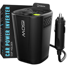 Load image into Gallery viewer, Inskin 150W Cup Holder Power Inverter 12v to 110v, Car Inverter with 2 AC Outlets, 1 PD USB-A &amp; 2 PD USB-C Ports, 1 Cigarette Lighter Socket, Car Power Inverter for Laptops, Smartphones, Tablets